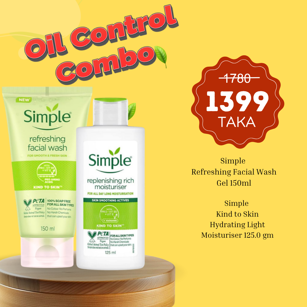 Oil Control Duo (Simple Kind To Skin Refreshing Facial Gel Wash 150ml +Simple Kind to Skin Hydrating Light Moisturizer 125ml )