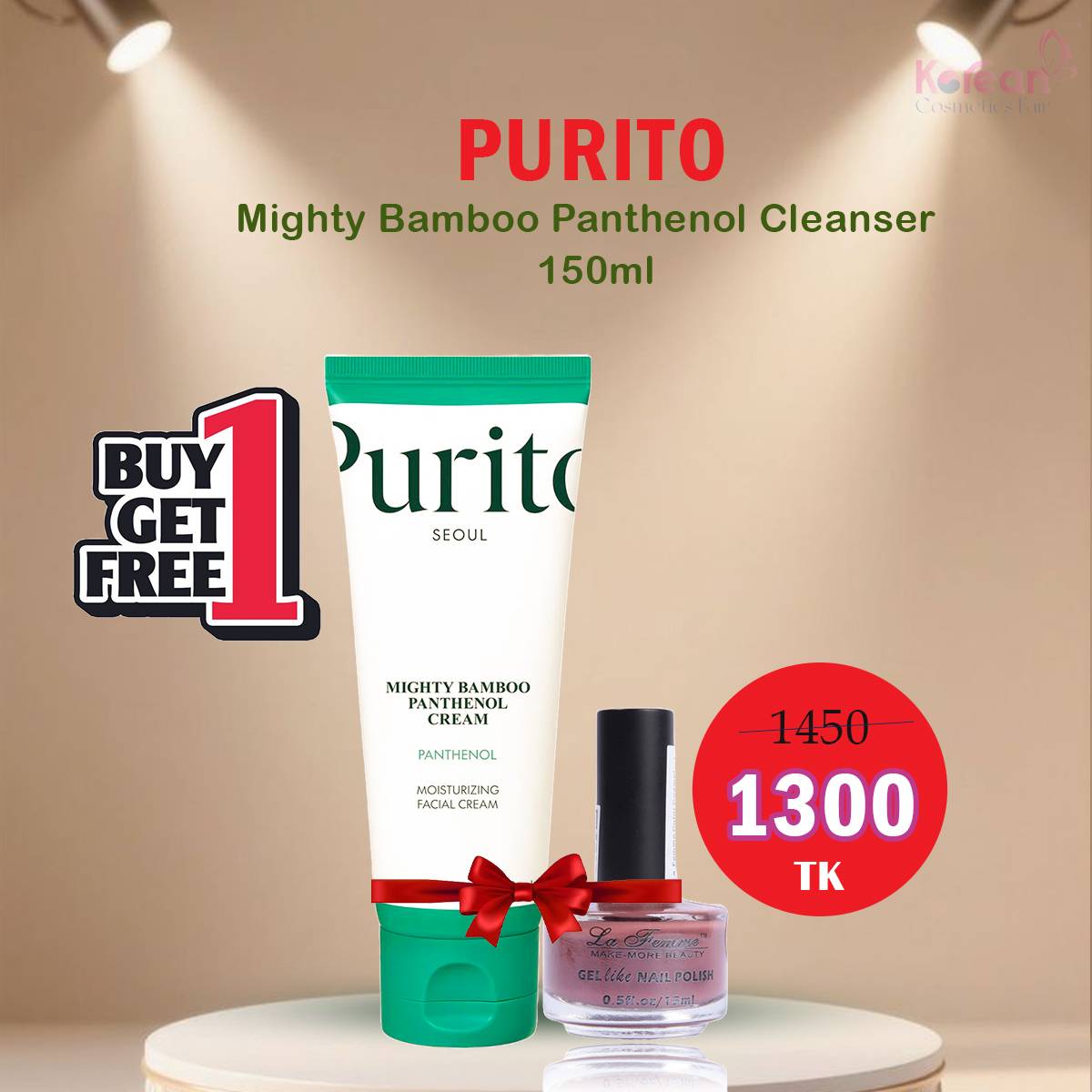 Purito mighty bamboo panthenol cleanser 150ml Buy And Get La Famme Nailpolish