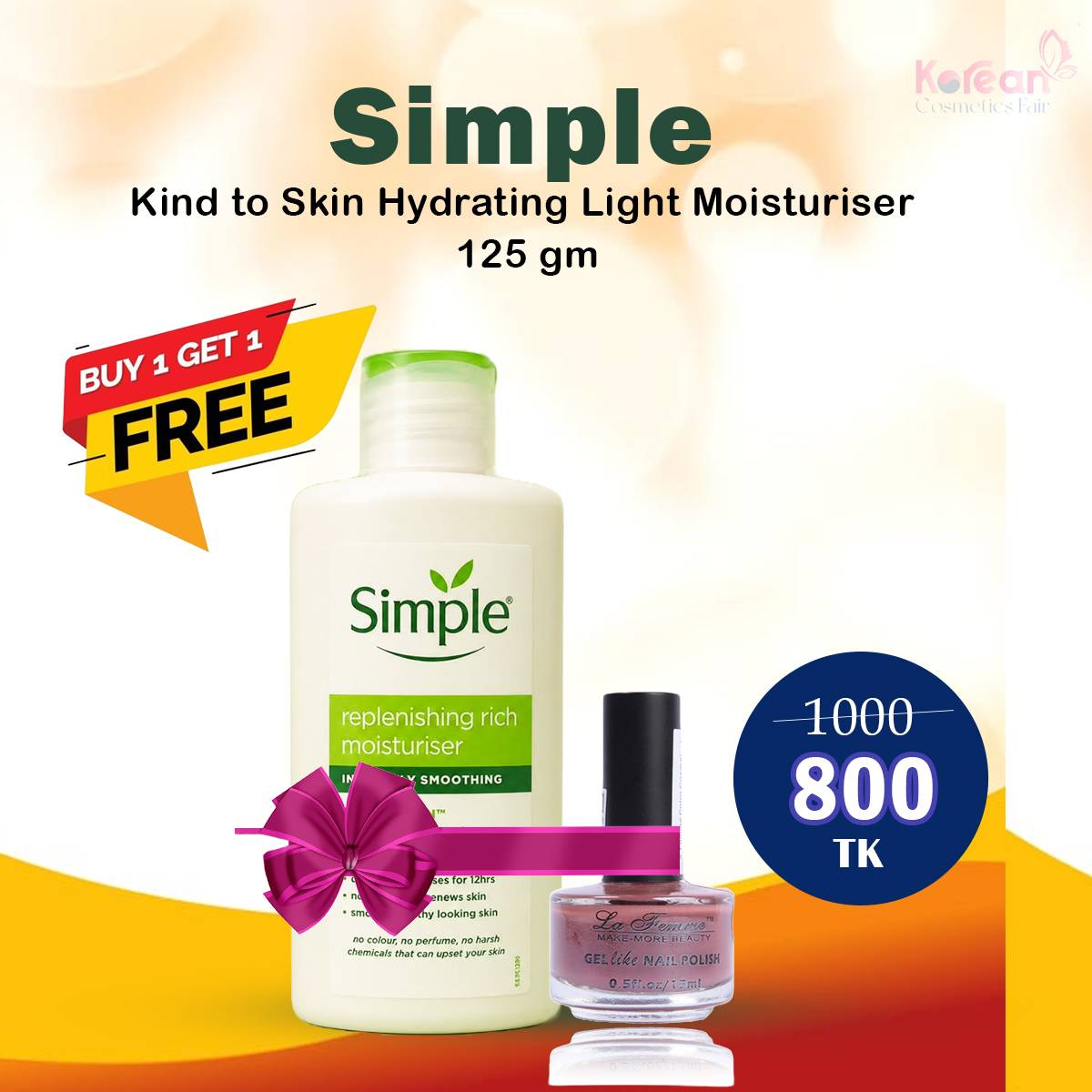 Simple Kind to Skin Hydrating Light Moisturiser 125 gm Buy And Get La Famme Nailpolish